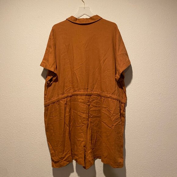 Ava & Viv Linen Brown Short Sleeve Jumpsuit 3X Belted Button Front Romper - Picture 5 of 5